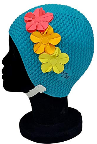 Blue Reef Paris Bubble, cuffia da nuoto da donna classica retrò con 3 fiori e petali tropicali 3D in 3 colori, elegante, vintage, taglia unica, per adulti, con cinturino regolabile (verde acqua)