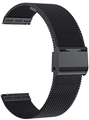 Microwear Uhrenarmband,16mm 18mm 20mm 22mm Ersatz Edelstahl Metallgitterband,Schnellverschluss Uhrenarmband Metallschraube,Smart Watch Armbänder für Männer Frauen (Black)
