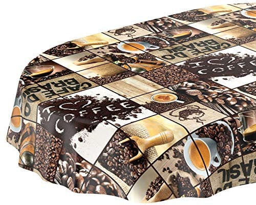 Wachstuchtischdecke abwaschbar Garten Tischdecke Wachstuch Rund Oval Eckig Indoor Outdoor Kaffee Braun Oval 180x140cm