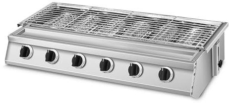 6 quemadores para barbacoa al aire libre, sin ahumar, LPG, de gas, de acero inoxidable y cristal, tamaño de la red, 78 cm x 25 cm, altura ajustable