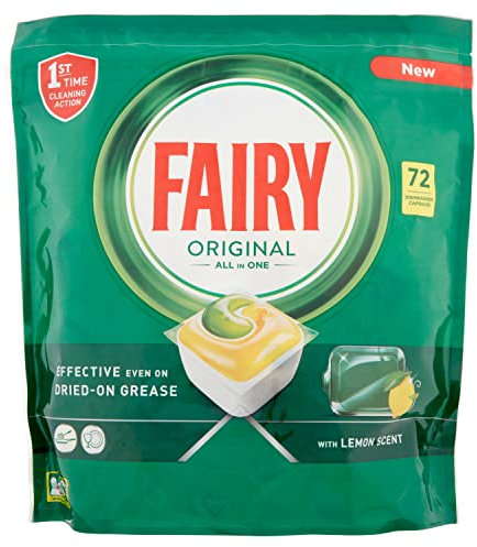 Fairy Original Tout-en-un citron, tablettes pour lave-vaisselle, 72 capsules, efficaces même sur la graisse à croûte.