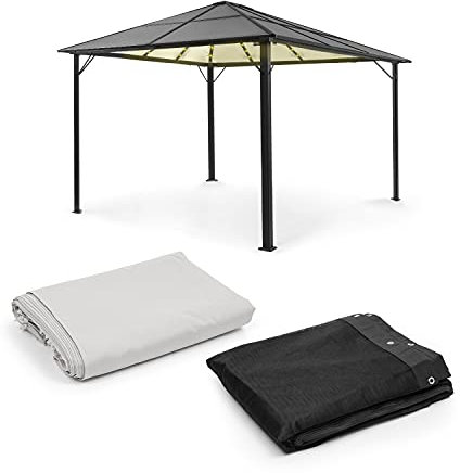blumfeldt Pantheon Solid Sky Ambient Solar Pavillon, Komplett-Set, mit Seitenwänden, mit Moskitonetzen, Material Gestell: Aluminium, Material Dach: Polycarbonat, Maße: ca. 3 x 4 m, hellgrau