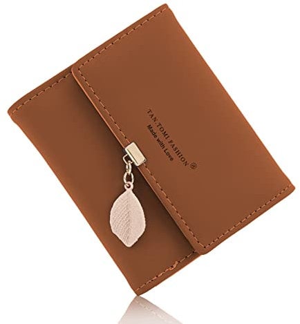 Portefeuille Femme Cuir Petit Porte Monnaie Pliable avec Titulaire de la Carte de Crédit Cash ID Zippé RFID Blocage Porte Carte Wallet Brun