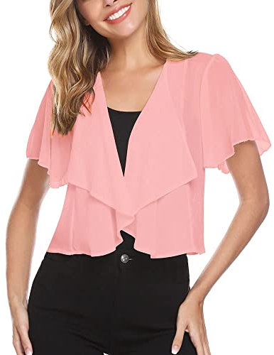 Gyabnw Coprispalle Donna Elegante Cardigan Casual Estivo Corto Donna in Chiffon Traspirante Cardigan a Manica Corta in Pizzo Bolero Leggero Shrug Rosa, M