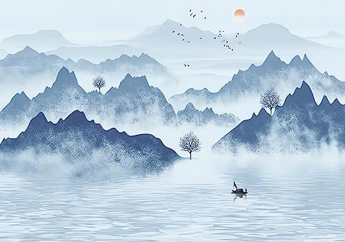 Wesmilewallpaper Papier Peint Panoramique 3D Paysage Naturel D'Eau De Lac De Pic De Montagne D'Art Zen Bleu Papiers Peints Intissé Tapisserie Murales Poster 350x245cm