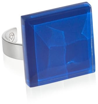 Statement Ring mit Stein blau (20mm) • Geburtsstein Schmuck Geometrisch • Edelstahlring größenverstellbar (min. Ø 19mm) • handgemacht & nachhaltig