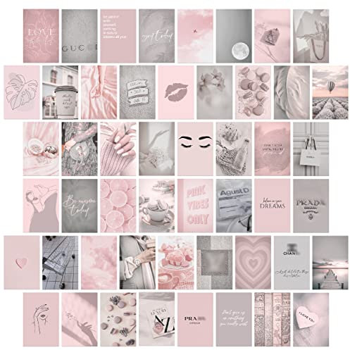 Ästhetisches Foto-Wand-Collage-Set, 50 Stück, 10,2 x 15,2 cm, ästhetische Bilder, mädchenhaftes Schlafzimmer-Dekor für Teenager-Mädchen, staubrosa grau, VSCO-Poster für Schlafsaal-Dekoration, trendige