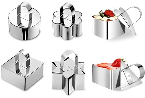 SWETON Stainless Steel Cake Rings for Baking, Dessert Mousse Mold Set with Pusher - 1.57” Deep Professional Food Presenter & Plating Molds -6PCS