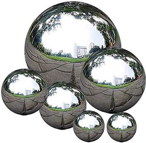 MASINIES Lot de 6 boules miroir pour jardin sans couture - Boule creuse polie réfléchissante (argenté)