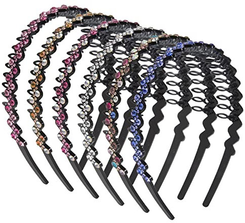 Strass Haarband, Haarreif mit Strass für Damen, Modische Stirnbänder mit Kristall Zähne Kamm, Rutschfeste Hartplastik Zinken Stirnband Haarschmuck für Hochzeit, Party (6 Stück)