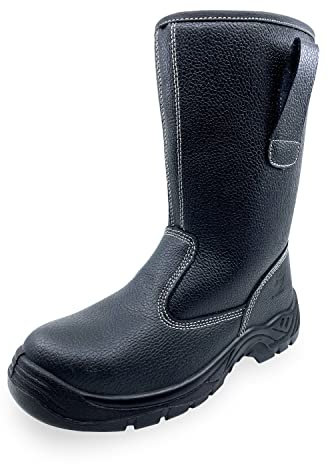 KELI FRANCE Stivali forniti di sicurezza S3 SRC, Custodia protettiva Acciaio, Suola Anti-Perforazione & Antiscivolo, Pelle Nero, Modello Indi, Nero, 39