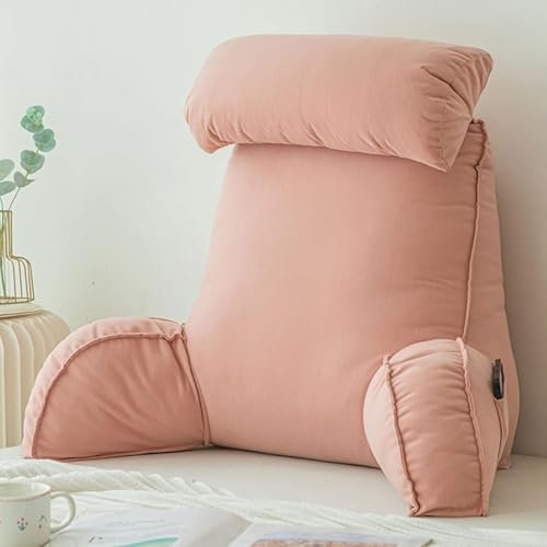 Stafeny Lendenkissen mit Armlehnen,Rückenkissen Bett,Fernsehkissen,Lesekissen mit Abnehmbarer Nackenrolle,Ideal als Rückenstütze Beim Lesen oder für Videospiele (Rose)