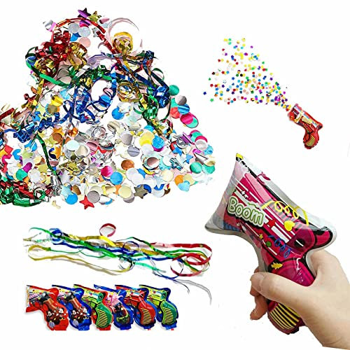 Aufblasbare Spielzeug-Feuerwerkspistole, 2 m Ultra Lange Reichweite, Handheld-Konfetti-Druckknöpfe, Kanonen, selbstaufblasendes Konfetti-Pistole, Partyspielzeug, für Hochzeit, Partyzubehör (50 Stück)