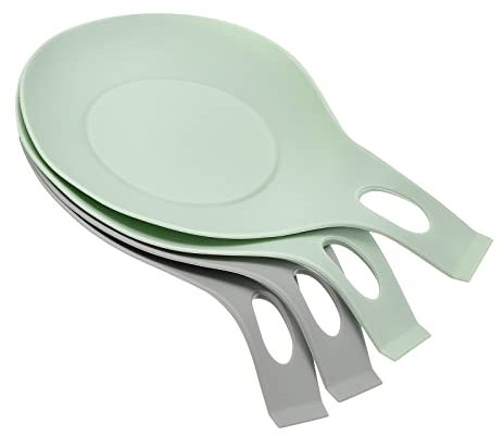 sourcing map Repose-cuillère en silicone, 19,5 x 9,5 cm, résistant à la chaleur, support pour ustensiles de cuisine, spatule, louche, repose-louche pour comptoir de cuisinière, vert clair/gris clair