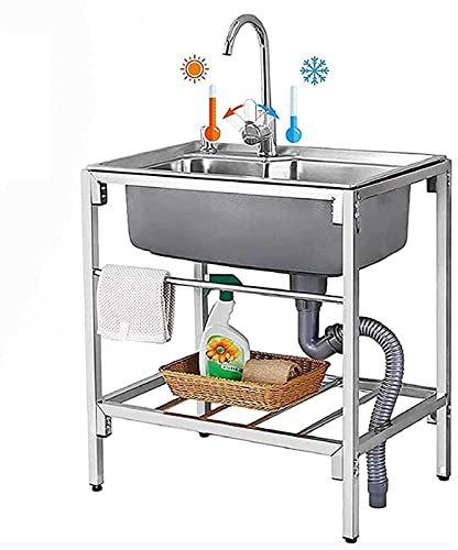 Edelstahl Single Bowl Waschbecken Spülbecken Gewerbliche Restaurant Küche Ausgussbecken mit Wasserhahn, Zubereitungs- und Versorgungswaschbecken für Camping Cafe Garage Keller, Innen im Freien ( Color
