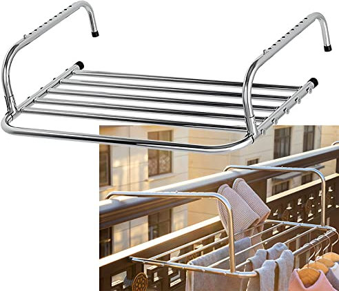whalebee Stendibiancheria Stendino Pieghevole, Stendibiancheria in Acciaio Inox Larghezza da 40 A 80cm Portata 20kg Stendibiancheria da Balcone Stendino per Interno Ed Esterno, Praticità
