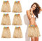 GLAITC 6 Piezas 40cm Hula Grass Falda Hawaiian Leis Dance Dress Set con Flor, Falda Elástica Color Paja Dorada para Hawaiian Aloha Beach Summer Party Supplies