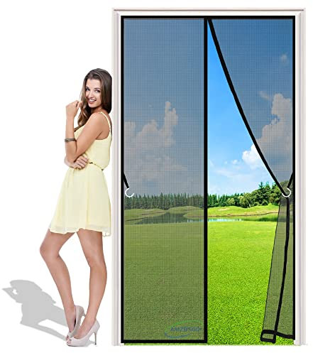Magnet Fliegengitter Tür Fliegengitter Balkontür 285x240 cm Insektenschutz Balkontür mit Magnetband, Fliegengitter ohne Bohren, Insektenschutz Vorhang - Schwarz H