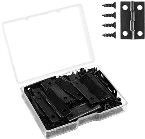 VIPMOON 17x29mm Mini Scharniere Schwarz Klappbar, Retro Bastel Scharnier Modellbau mit Schrauben für Bastelarbeiten, Kleine Schmuckkästchen, Puppenhäuser, 30 Stück