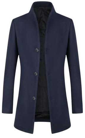 YOUTHUP Mens Wool Coat Slim Fit Winter Trench Coats Elegant Business Mid-Length Overcoat, Navy Blue-Thin, L EH9002DYZQa-0L