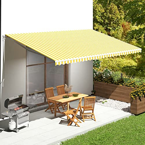 JUNZAI Markisenbespannung, Bespannung Fur Markise, Bespannung Balkon, Sonnenschutz Bespannung, Ersatzbespannung, Gelb und Weiß 6x3,5 m