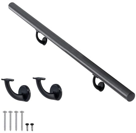 PICESA Juego de pasamanos de aluminio moderno de 1,2 m, pasamanos para escaleras interiores, cubierta, pendiente, pasamanos de escalera montados en la pared, soportes de aleación de zinc incluidos