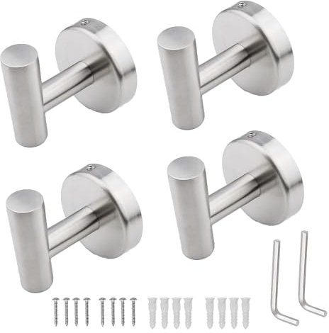 Gancio per accappatoio, in acciaio inox SUS 304, da parete, per bagno e cucina, gancio a vite in metallo, gancio da parete per asciugamani da bagno (4 astilla)