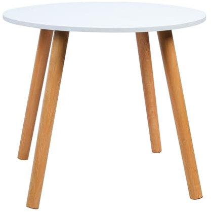 ulafbwur Table Basse de Salon Ronde Blanche, Table d'appoint Ronde avec Pieds en Bois Massif, Table Basse Circulaire Centrale de Style Nordique imperméable, 60 cm x 60 cm x 50 cm Blanc