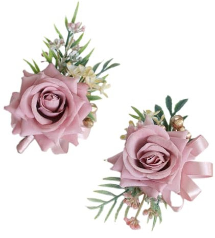 Whakano 1 Satz Künstliche Rose Boutonniere Handgelenk Corsage,Hochzeit Ansteckblumen und Handgelenk Blume,für Bankett,Hochzeit Dekoration,Braut Bräutigam Hochzeit,Jubiläumsdaten Usw,Rosa