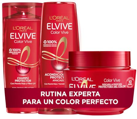L'Oréal Paris Pack ELVIVE Color Vive Champú y Acondicionador y Mascarilla para Pelo Teñido