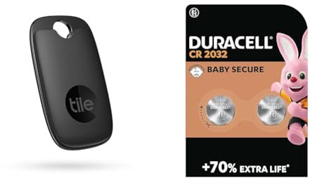 Tile Pro (2022) Bluetooth Item Finder, 1 Pack, 120m finding range, works with Alexa and Google & DURACELL 2032 Lithium Coin Batteries 3V (2 pack) - Up to 70% Extra Life - Baby Secure Technology