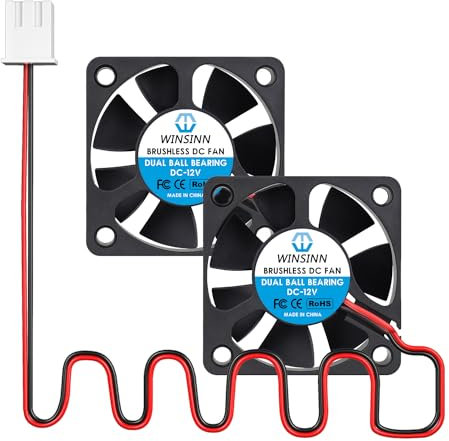 WINSINN 50mm DC 12V 5020 Dual Ball Bearing Brushless Cooling Fan (Pack of 2Pcs) - 50x20mm 2PIN, Suitable for 3D Printer, PC, Server & More