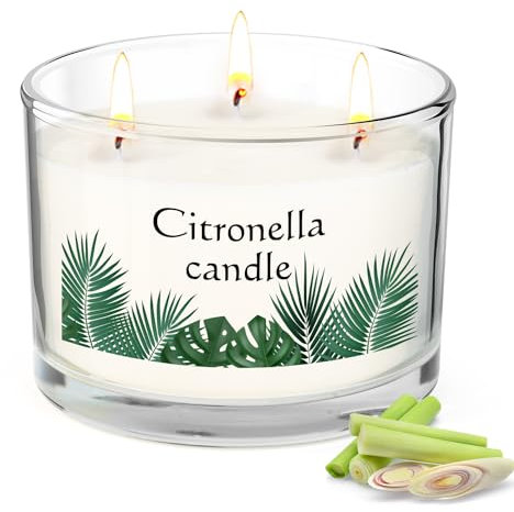 Citronella Kerze Outdoor Groß 400g, Draußen Kerze Outdoor und Innen,Dicke Glasflasche, Hochtemperaturbeständig,Natürliche Sojawachs Kerze für Balkon,Picknick,Camping,Terrasse, Sommergeschenk(Blau)