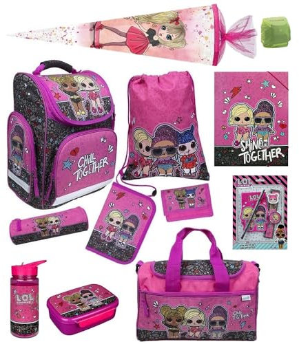 Familando Schulranzen 1. Klasse · ergonomischer Tornister · Schultasche für Jungen und Mädchen (Komplett Set mit Schultüte, LOL Surprise)