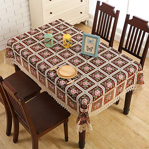 Homxi Tischdecken Quadrat Stoff 110 W x 110 L cm,Outdoor Tischdecke Rot Blumenstickerei Polyester Tischwäsche Tisch