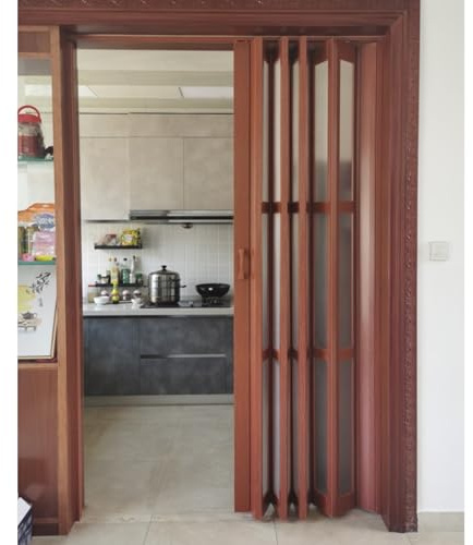 JLXJYS Accordion Pvc Folding Door Acrylic Frosted Glass Through Sliding, Folding Door Internal Concertina Accordion Doors Oak Effect, Concertina Doors Internal Sliding Door(WxH 121x203cm/48x80in)