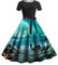 Damen Kleid Weihnachten Halloween Kleid mit Fledermaus und Kürbis-Print, Rundhalsausschnitt, kurzärmelig, großes Swing-Kleid Kleid Langarm Sommer Damen (Mint Green-2, XL)