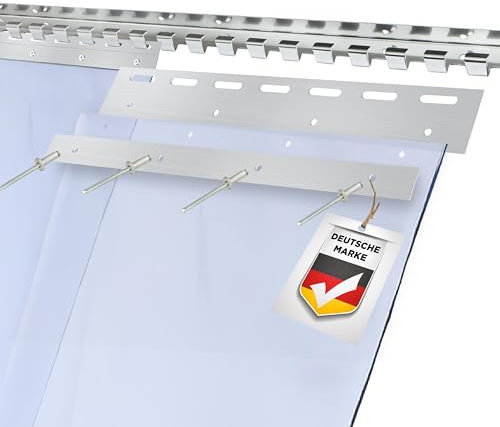 HENK PVC-Streifenvorhang Transparent, Vormontiert, Edelstahl, Wetterfest & Spritzwassergeschützt – Industrie-Streifenvorhang für Innen- und Außenbereiche, Geeignet für die Lebensmittelindustrie
