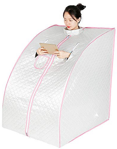 Sauna à vapeur- Tente spa Sauna Infrarouge- Boîte de Sauna Domestique Portable- Avec hammam, vapeur corporelle, cabine de sauna (L76*W88*H99cm,argenté)