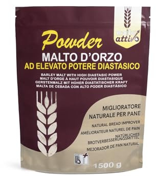 Malto Attivo, Powder 1.5 kg, Malto d’Orzo ad Elevato Potere Diastasico, Malto Diastasico Ideale per Panificazione, 14.000 Unità Pollak, Made in Italy.
