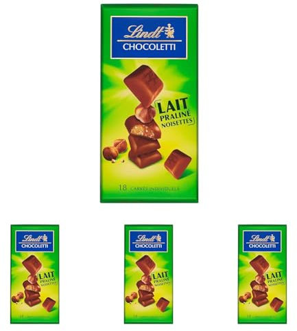 Lindt - Carrés Lait Praliné Noisettes CHOCOLETTI - Chocolat au Lait, 100g (Lot de 4)