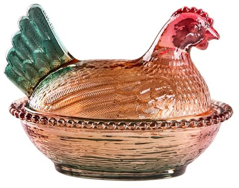Hühner-Süßigkeitenschale mit Deckel, Tierförmiges Glasgefäß zur Aufbewahrung von Lebensmitteln, Bauernhof-Geflügelform, Lebensmittelbehälter, Glas-Huhn-Süßigkeitenschale für Küche, Süßigkeitenschale