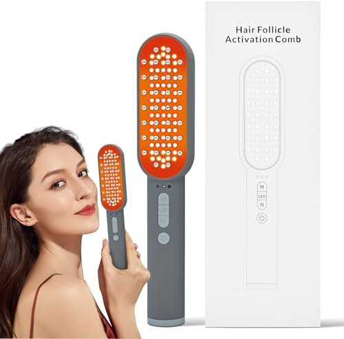 LLLT Haarbürste für Haarwuchs mit 4-in-1 Lichttherapie (630nm Rotlicht, 850nm Infrarot, 460nmBlaulicht Grünes Lich) – RF, EMS, ION Haarpflege gegen Haarausfall, für Männer & Frauen
