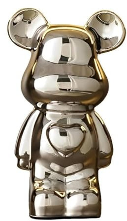 ImyHok Bücherregal Deko Bär Statue aus Keramik Aesthetic Room Dekoartikel Tierstatuen Zimmer Bücherregal Dekoration Skulptur (Silver)