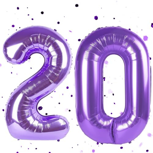 Lila Luftballon 20,Zahlen Luftballon Lila,40 Zoll lila Folienballon 20,101cm Zahlenballon 20 Helium Ballon Luftballon 20 Geburtstag für 20th Geburtstagsdeko Mädchen Junge