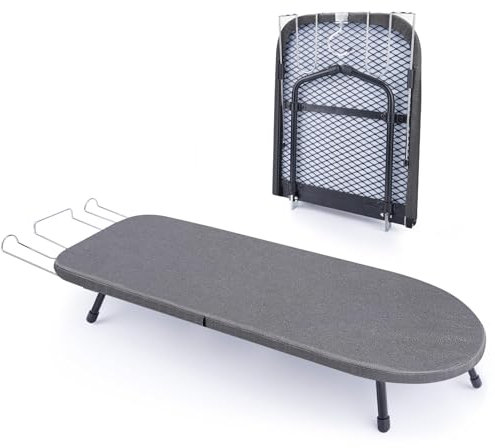 Klappbares Tischbügelbrett mit Eisenständer, Kleines Bügelbrett mit Anti-Rutsch-Klappbeine, Stabil Metallgewebe Bügelbrett für Wohnheime, Wohnungen und Reisen, 83x31 cm, Schwarz