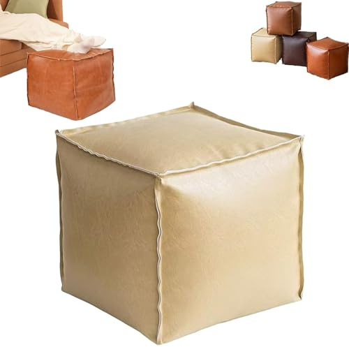 2025 New Stuffable Cushion Bag, Unstuffed Pouf Ottomans, 16 inch Floor Footrest Cushion Storage Solution, Pouf Cover for Foot Stool and Storage Ottoman, Multi for Living Rooms Bedrooms (Beige)