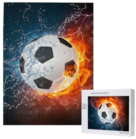 Fußball auf Feuer und Wasser,500 Teile Holzpuzzle Familienspiel Puzzles für Erwachsene und Jugendliche