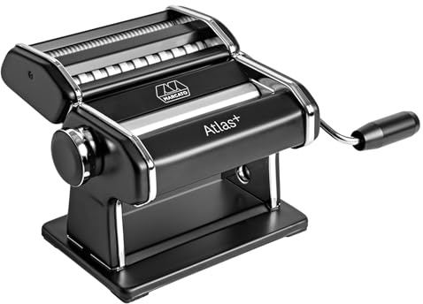 Marcato Atlas+ Frische Nudelmaschine aus eloxiertem Aluminium mit 4 Größen | Lasagne, Fettuccine, Tagliolini und Spaghetti, hergestellt in Italien, kompatibel mit zusätzlichen Zubehörteilen