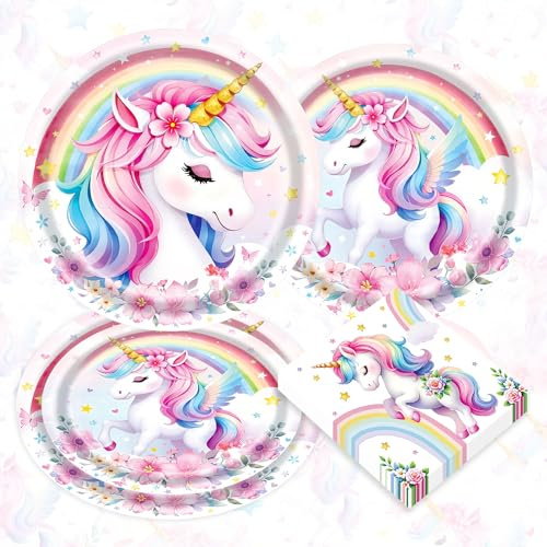 Décoration d'anniversaire licorne Assiettes en papier licorne | 40 pièces Décoration d'anniversaire licorne Assiettes en papier licorne Serviettes Bannière d'anniversaire Fournitures